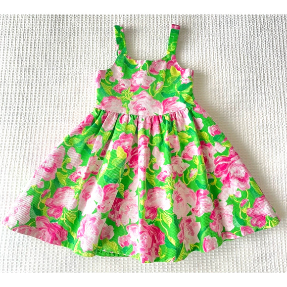 Janie & Jack Size 5 Girl Rose Pleated Dress Green Shrub Garden Party Cutout - Picture 1 of 4